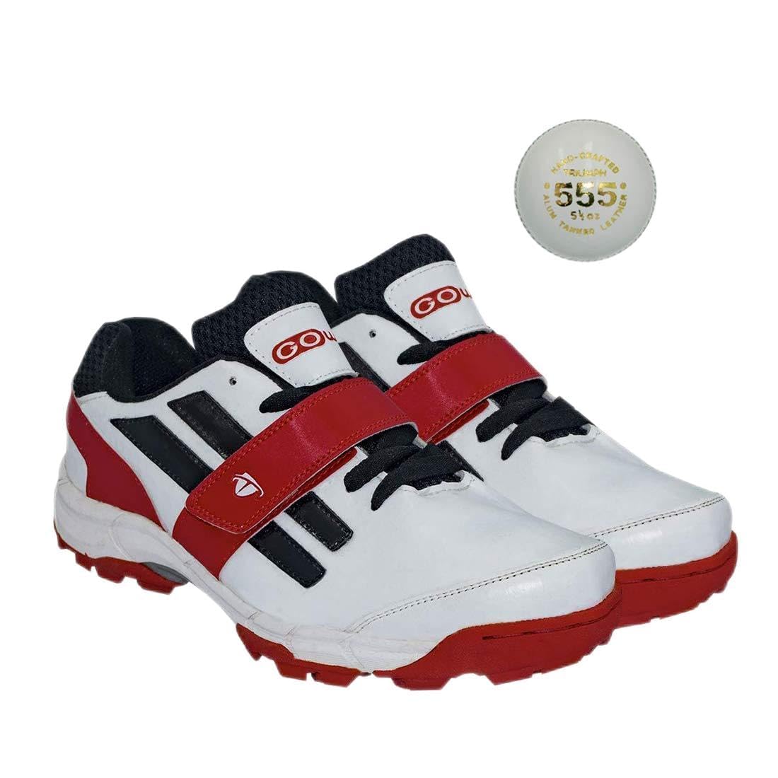 Pace White/Red Cricket Shoes Size-7 with TR-555-W Cricket Leather Ball Alum Tanned White-image-43