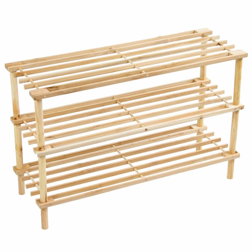 Prima Housewares Wooden Shoe Boot Trainer Rack Storage Shelf Organiser Stand Unit - Natural - 3 Tier