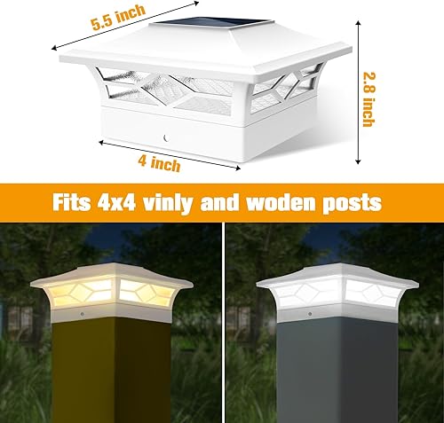 Miniatura 5 de Luces solares para postes de valla de 6 unidades, luces de tapa para valla de vinilo de 4 x 45 x 5 y postes de madera de 4 x 46 x 6, iluminación