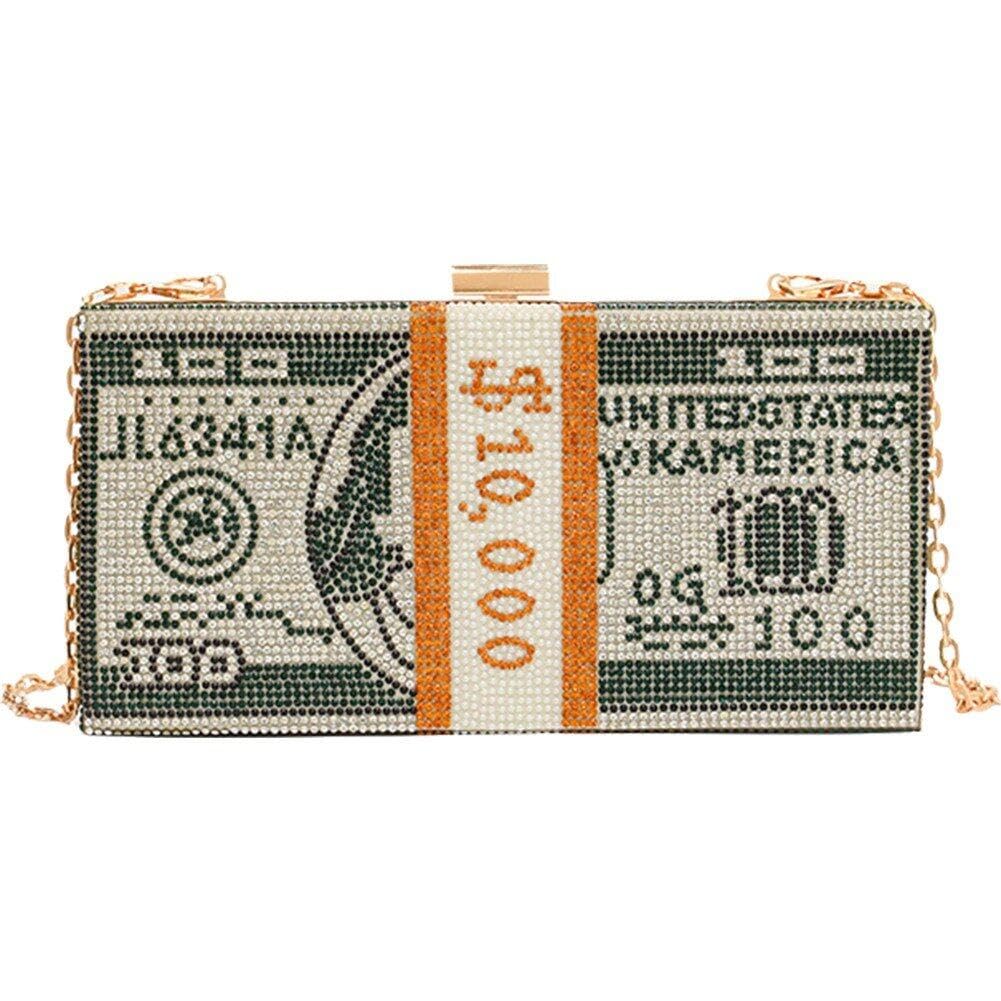 Fituenly Women's Green Dollar For Rhinestone Purse Classic Dollar Style Evening Bags Dollar Crossbody Shoulder Bag Dinner Bag