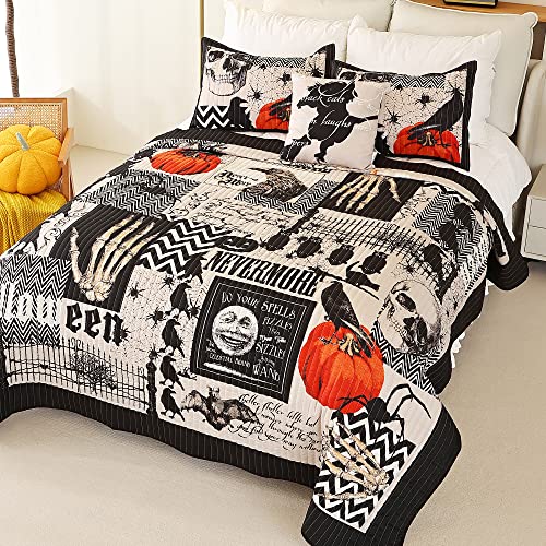 EVENHUG-Halloween-Theme-Queen-Size-Quilt-Bedding-Set-with-3-Pillow-Shams-Lightweight-Soft-Bedspread-Coverlet-Halloween-Holiday-Bed-Cover-for-Bedroom-Home-Decoration-4-Pieces EVENHUG Halloween Theme Queen Size Quilt Bedding Set with 3 Pillow Shams Lightweight Soft Bedspread Coverlet Halloween Holiday Bed Cover for Bedroom Home Decoration 4 Pieces