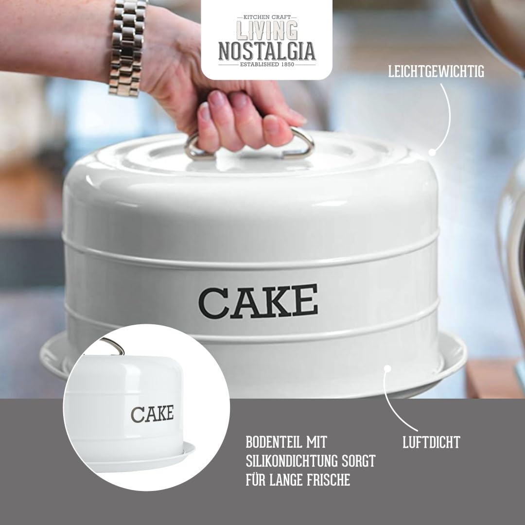 KitchenCraft Living Nostalgia Kuchendose, luftdichte Kuchendose / Kuchenkuppel, 28,5 x 18 cm - French Grey