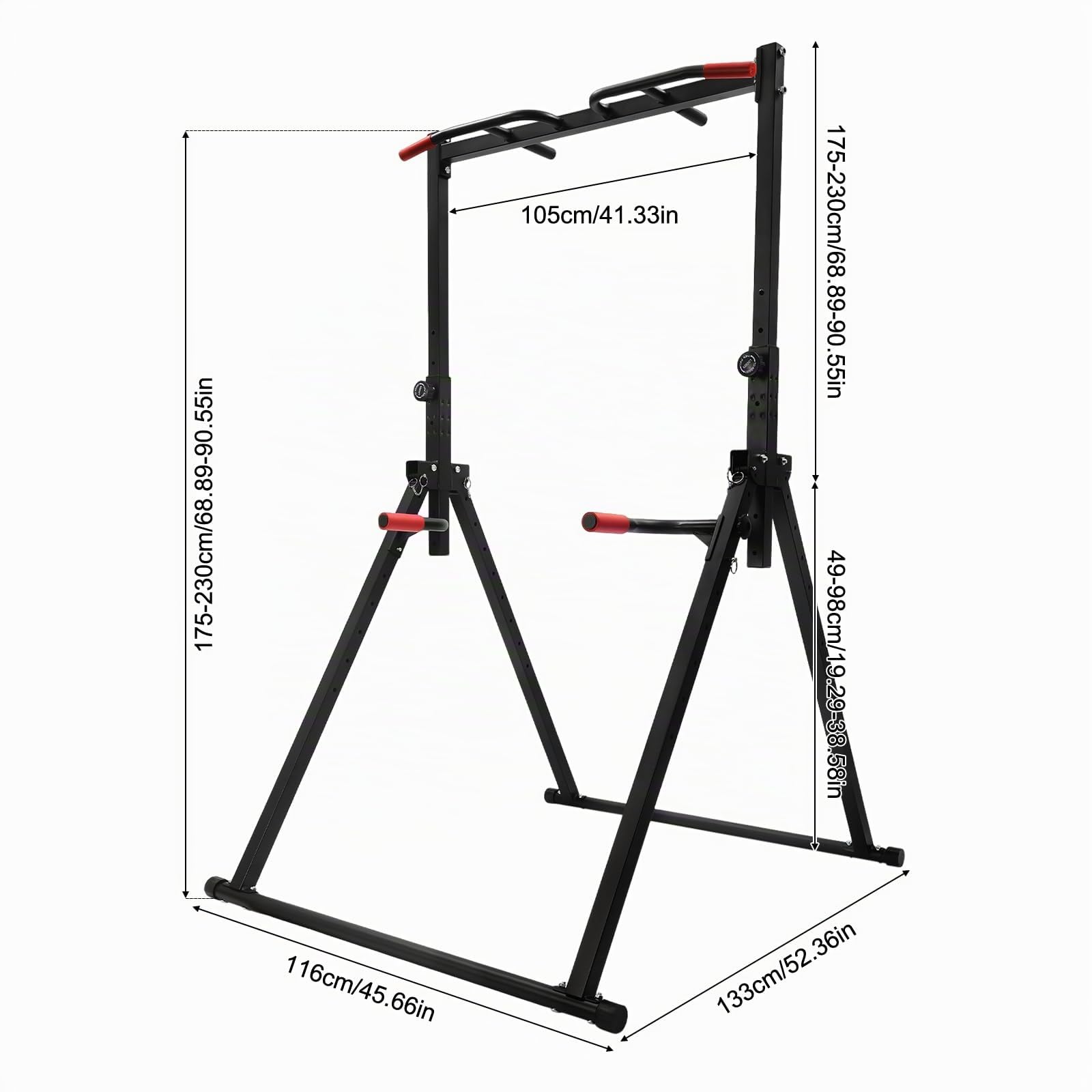 Höhenverstellbar Power Tower Dip Station von 175-230cm, Faltbar Dip Barren Power Rack aus Stahl, Multifunktionale Klimmzugstangen Freistehend für Zuhause und Gym Kraftturm Trainingsgerät Max. 200kg