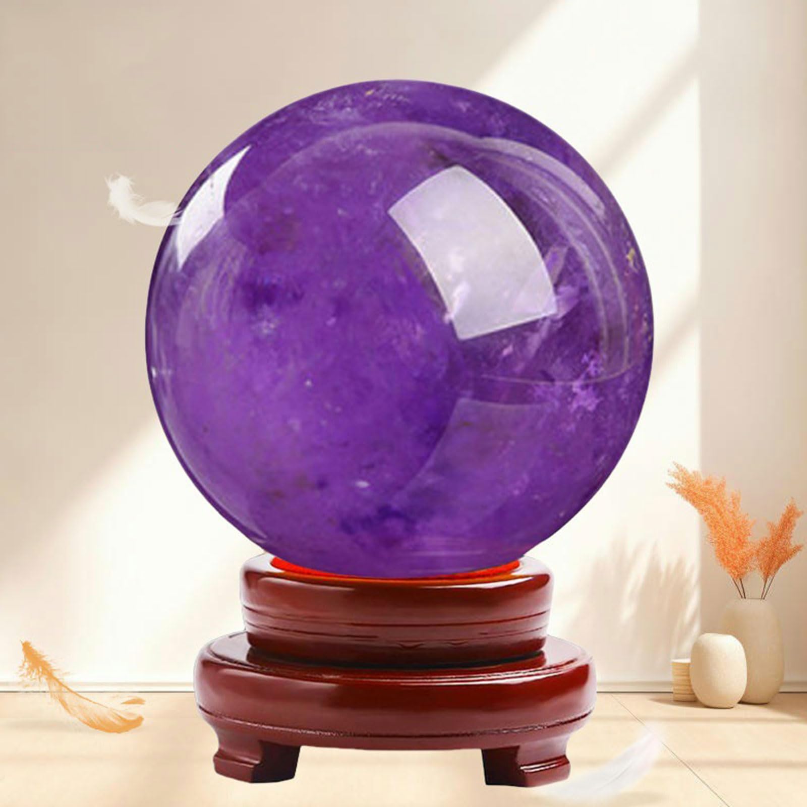 DQFOCPHHAA Amethyst Ball, Amethyst Crystal Ball, with Stand Purple Power Stone Ball for Crystal, Scrying, Feng Shui, Home Decor,90mm