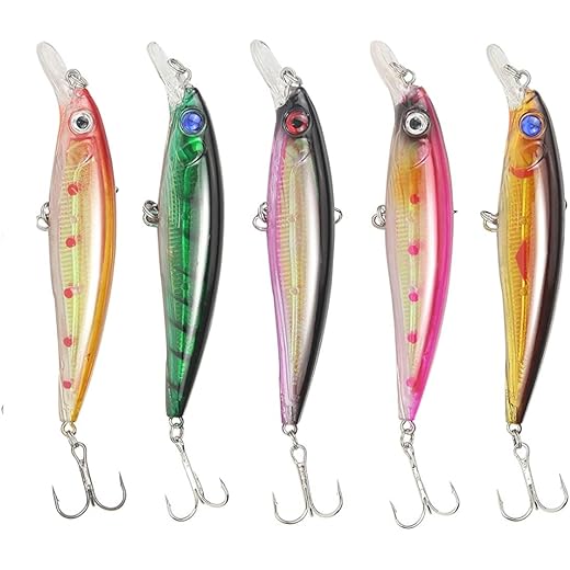 Vinayakart 5 Pcs Hard Bait Plastic Saltwater Fishing Lures 3D Minnow Fishing Lures Salt Swimbait Wobbler - 5 Pcs/Lures Per Pack