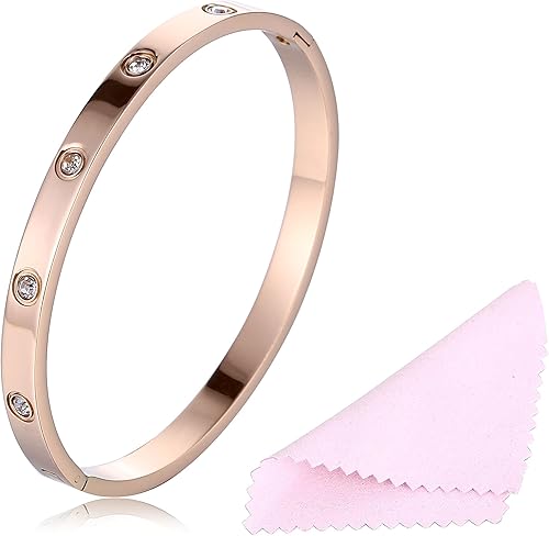 YCSLYW Women's Stainless Steel Bracelet Jewelry Crystal Bracelet With Cube Zircon Hinge Jewelry oval Bangle Witness the Gift of Love