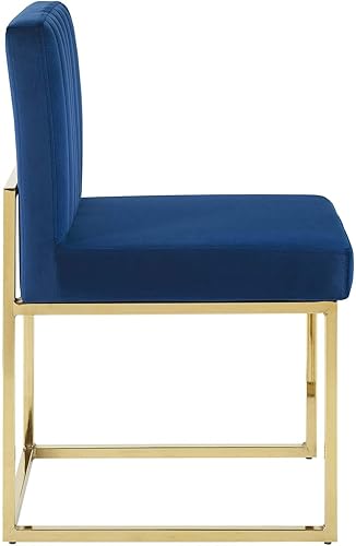 Miniatura 5 de Modway EEI-3806-GLD-NAV Carriage Channel - Silla de comedor de terciopelo de alto rendimiento, con base de trineo copetudo, color azul marino dorado