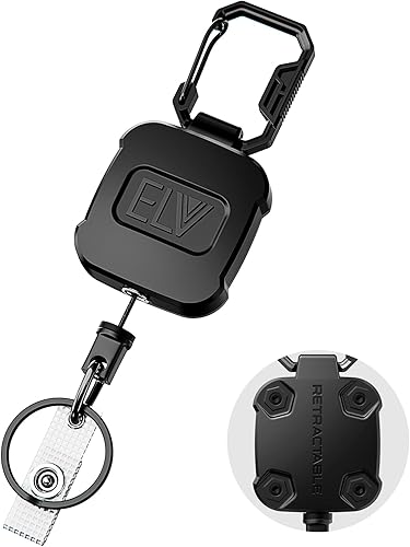 Paquete de 1 soporte retráctil ELV para credencial de identificación, carrete retráctil para llavero, cuerpo de metal resistente, cordón de dinema