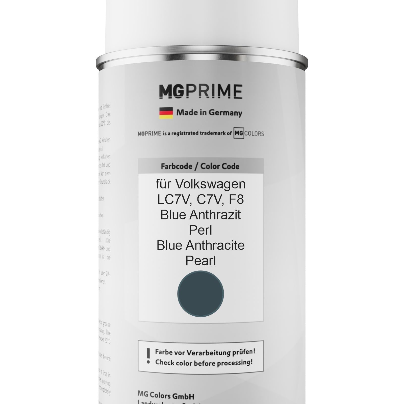 Kit Vernice Spray Per Auto MG PRIME Per Volkswagen VW LC7V/C7V/F8 Blue Anthrazit Perl, Base E Trasparente, 400 Ml Ciascuno