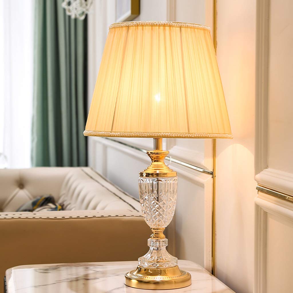 Tischlampe Kristall Schreibtischlampe, Rosa Beige Falten Lampenschirm Schreibtischlampe Schlafzimmer Nachttisch Startseite Nacht Licht Energiesparlampe Leselampe/B/33 * 59Cm