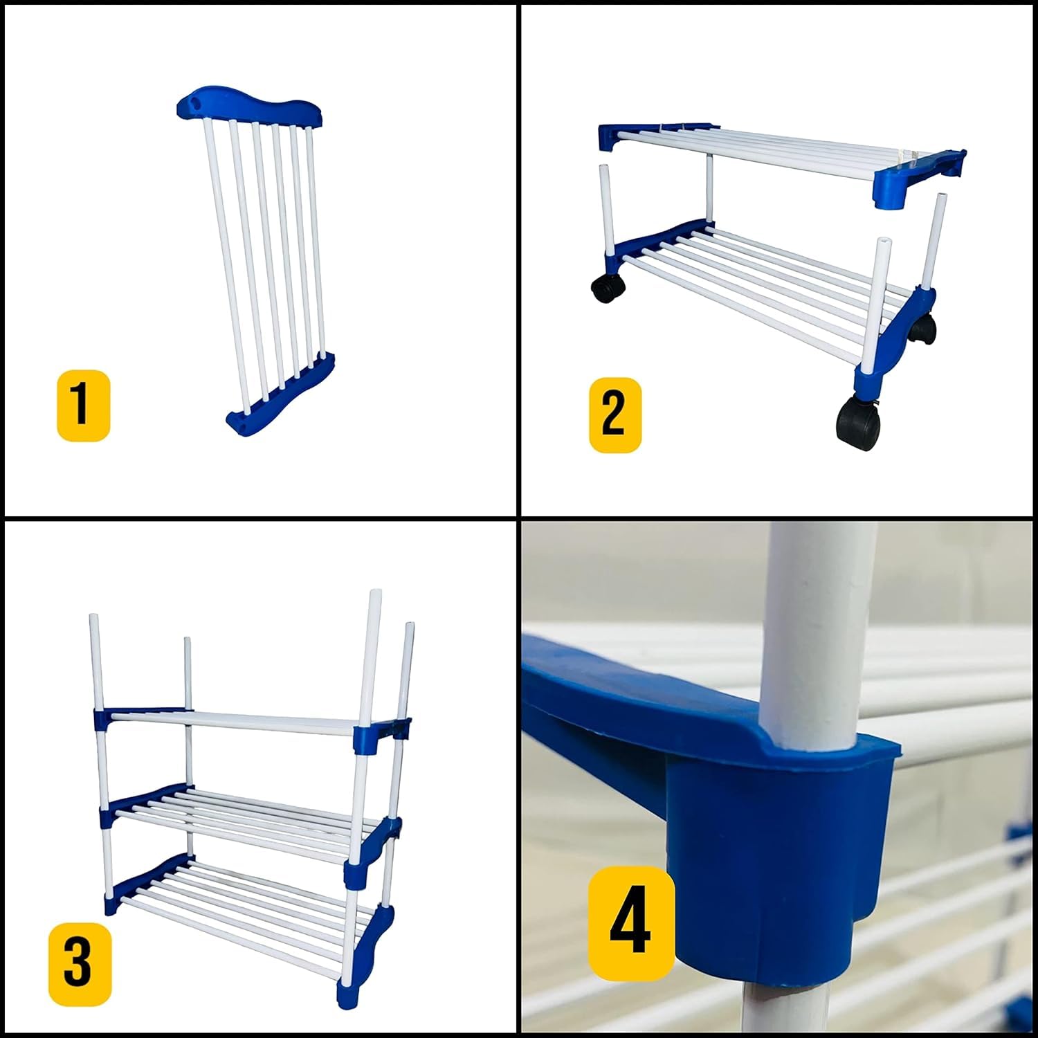 OBBO -foldable, Adjustable 6-Tier Shoe Rack - Durable Plastic & Metal Stand for Shoes, Bags, Toys & More - Easy Assembly, Space-Saving Design for Home Organization 4