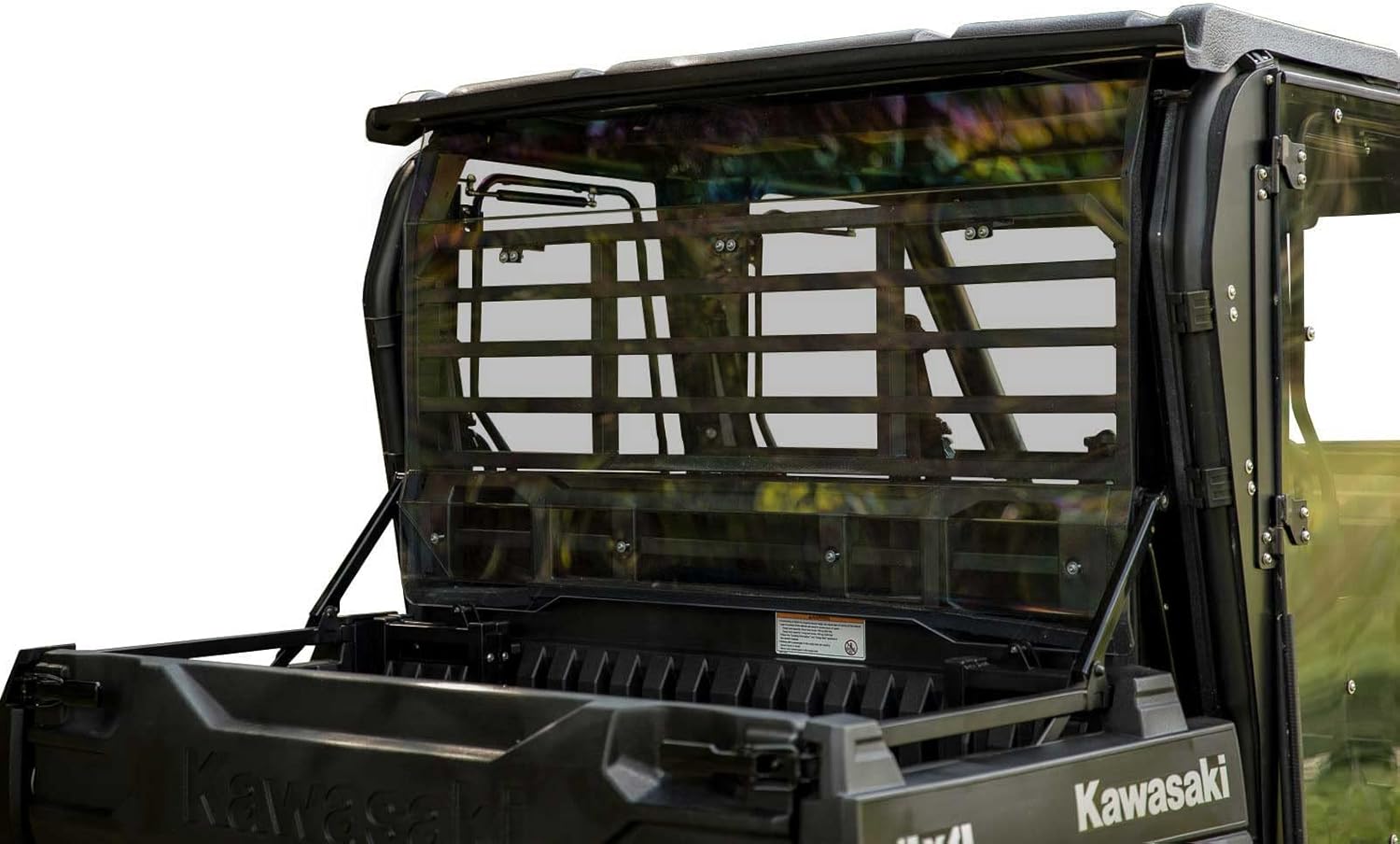SuperATV Rear Windshield Compatible With Kawasaki Mule FXT: 2015+/ Mule DXT: 2016+ | Scratch Resistant - 1/4" Light Tint Polycarbonate | 250 Times Stronger Than Glass | Made in USA