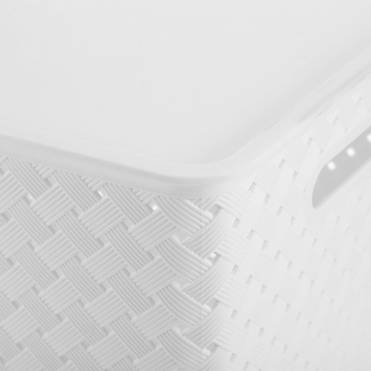 Plastic Storage Basket with Lid and Handles White Organizer Bin for Under Sink Pantry Laundry Kitchen Cabinets Countertops Plastic Container for Clothes and Household Storage