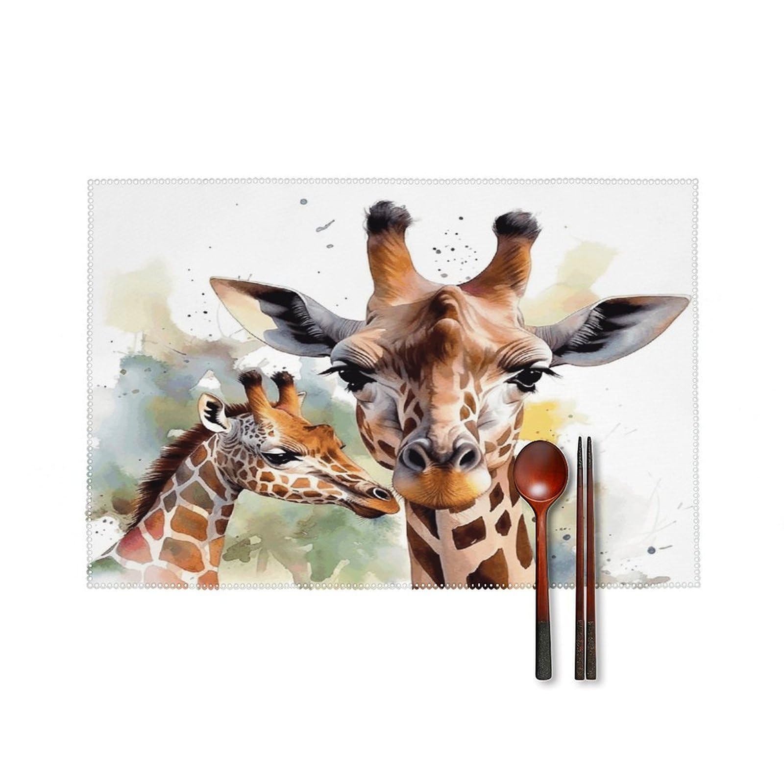 Watercolor Deer Giraffe Placemats Set of 4 Heat Resistant Non-Slip Place Mats for Dining Table Washable Placemat Wipeable Dining Table Mat Canvas Place Mats Dining Table Decor