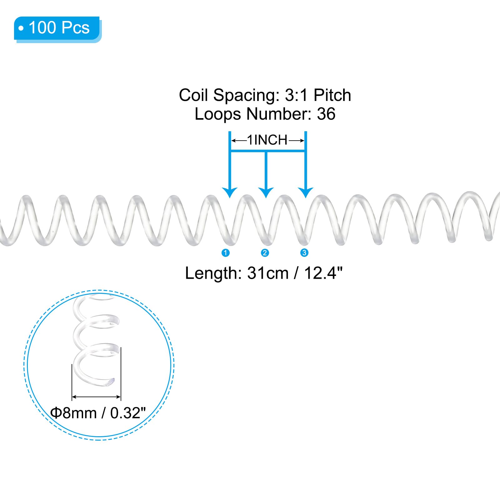 PATIKIL 8mm(5/16") Plastic Spiral Binding Coils - Image 2