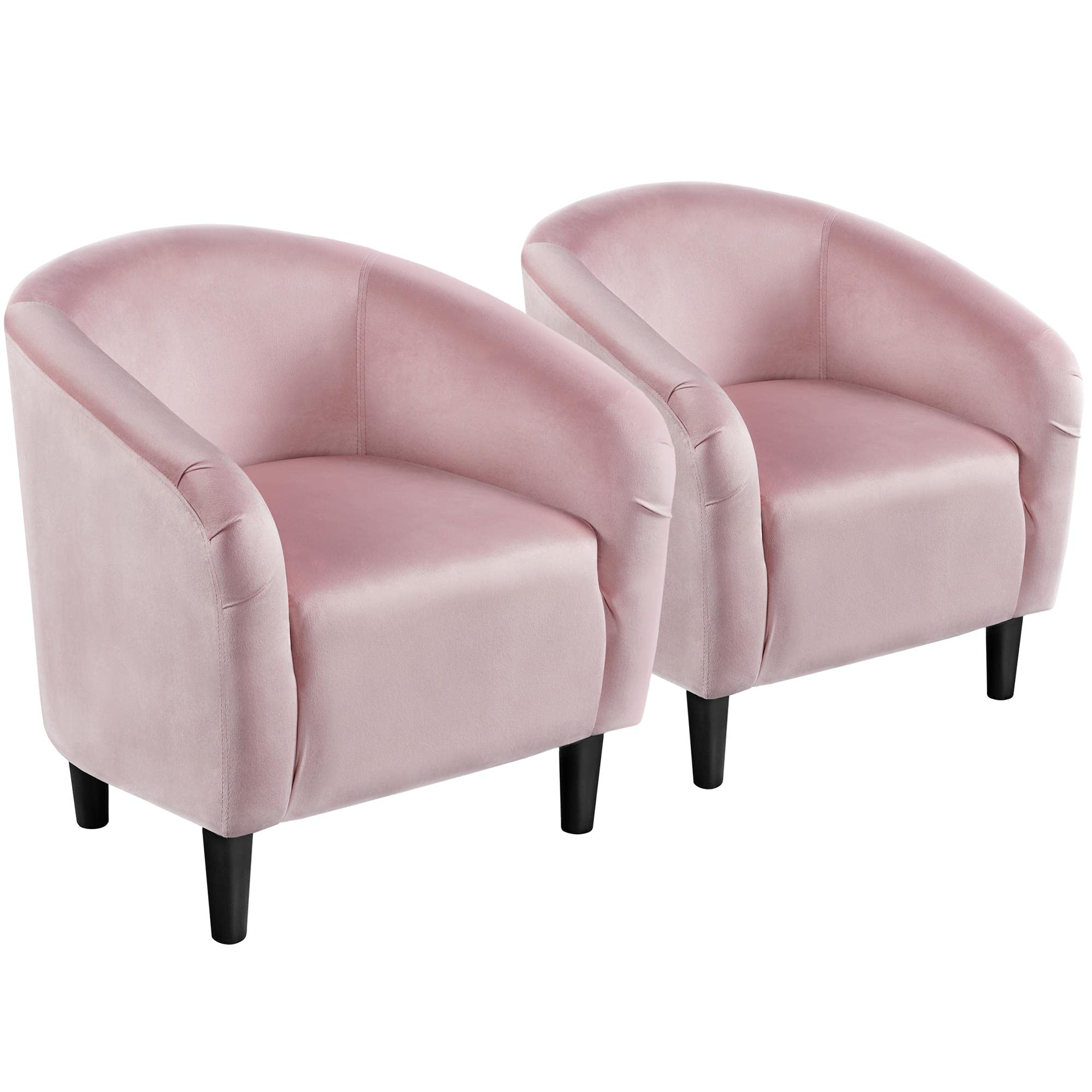Yaheetech Barrel Chairs, Furry Accent Chairs with Soft Padded Armrest for Living Room Bedroom Waiting Room Office, Set of 2, Pink