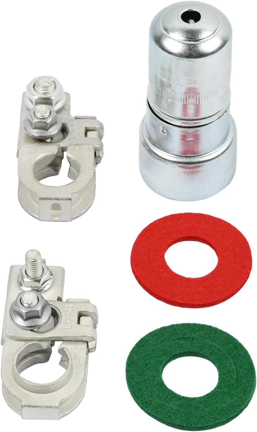 2Pcs Positive and Negative Battery Terminals Connector w/Cleaning Brush│M8 M6 Nuts 68226707AA 68226708AA Fit for Chrysler Town & Country, for Dodge Grand Caravan, for Ram C/V 2013-2016