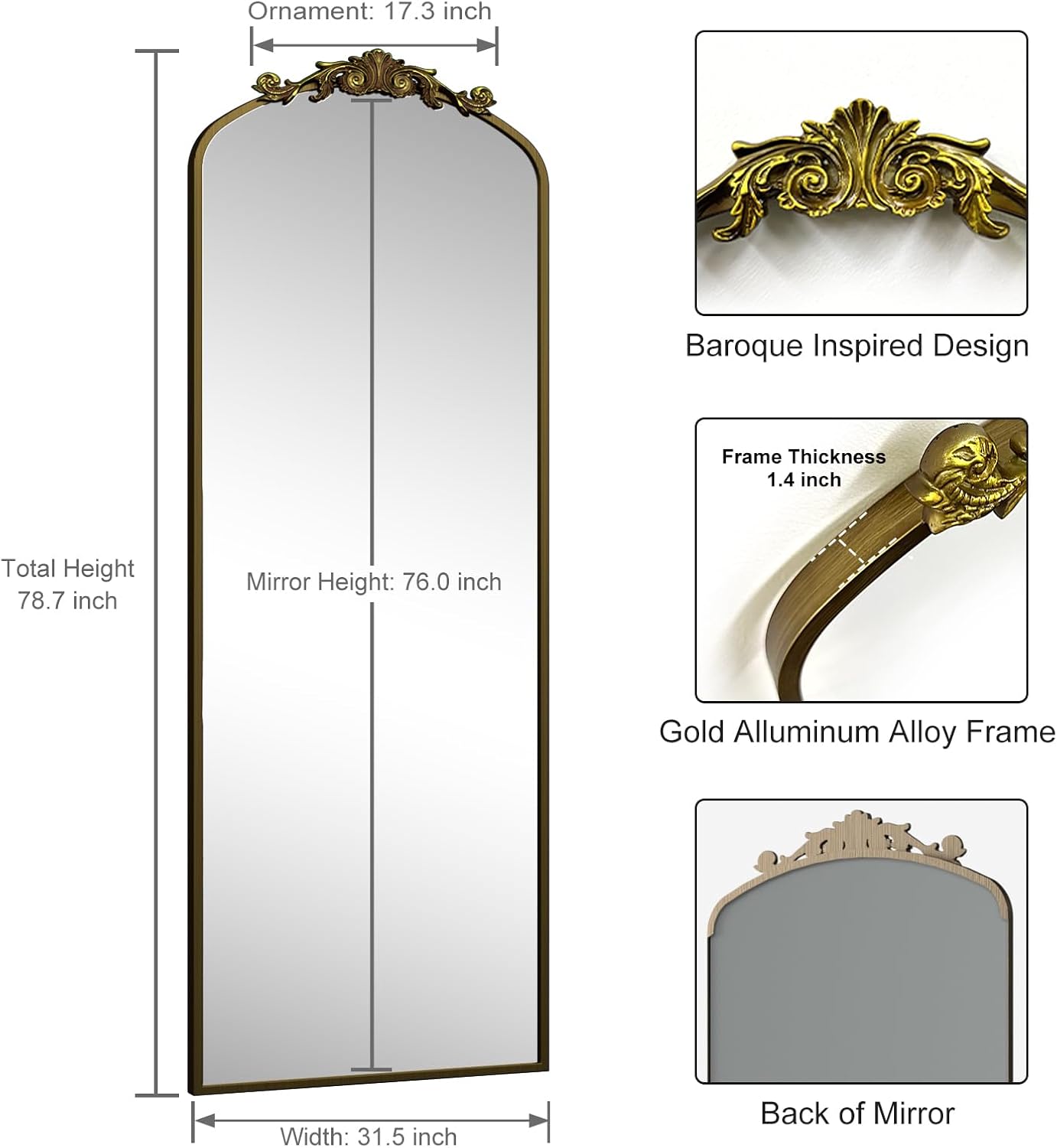 Espejo Vintage Para Pared, Arco Dorado 60 Cm | Meses Sin Interés