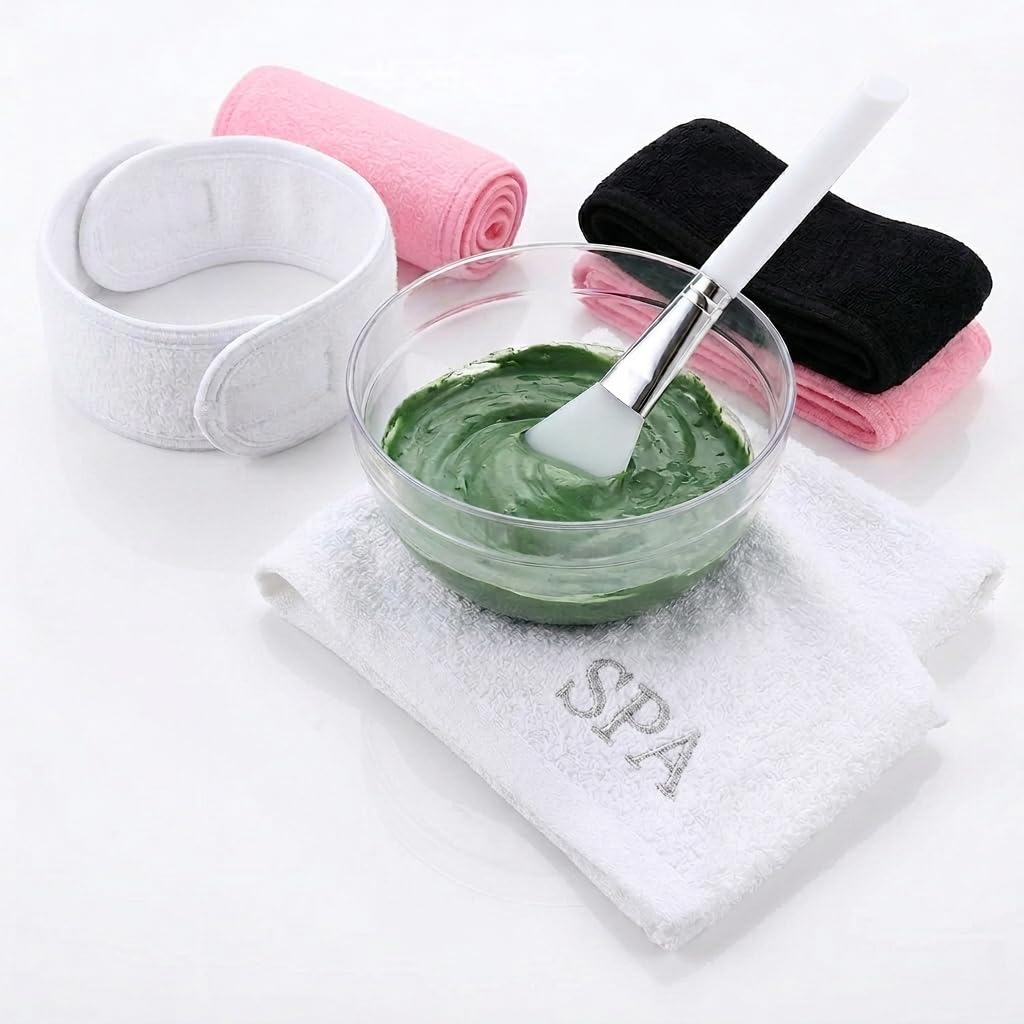 ayushicreationa 3-in-1 Face Mask Mixing Bowl Set with Silicone Mud Mask Applicator Brush & Adjustable Non-Slip Terry Cloth Facial Spa Headband for Women, Home Salon Beauty Tool Kit (Pack of 3) 1