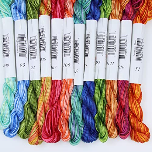 Image of KCS Big skeins of 25 Meters Size 25 Color Variegated Cross Stitch Stranded Threads,12 skeins,11