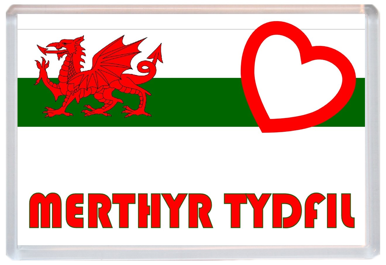 Merthyr Tydfil - Love Wales/Welsh Flag Towns & Cities - 96 x 67mm Jumbo Fridge Magnet