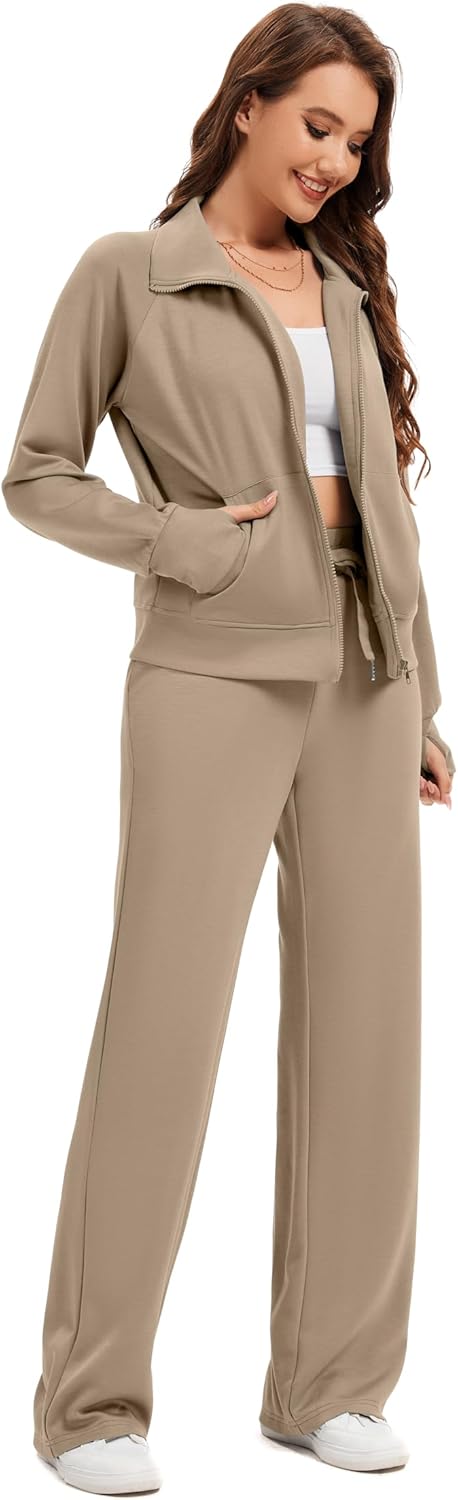 Sixstar Women Two Piece Outfits Sweatsuit Zip Up Sweatshirt Wide Leg Sweatpant Matching Travel Tracksuit Lounge Sets - Image 4