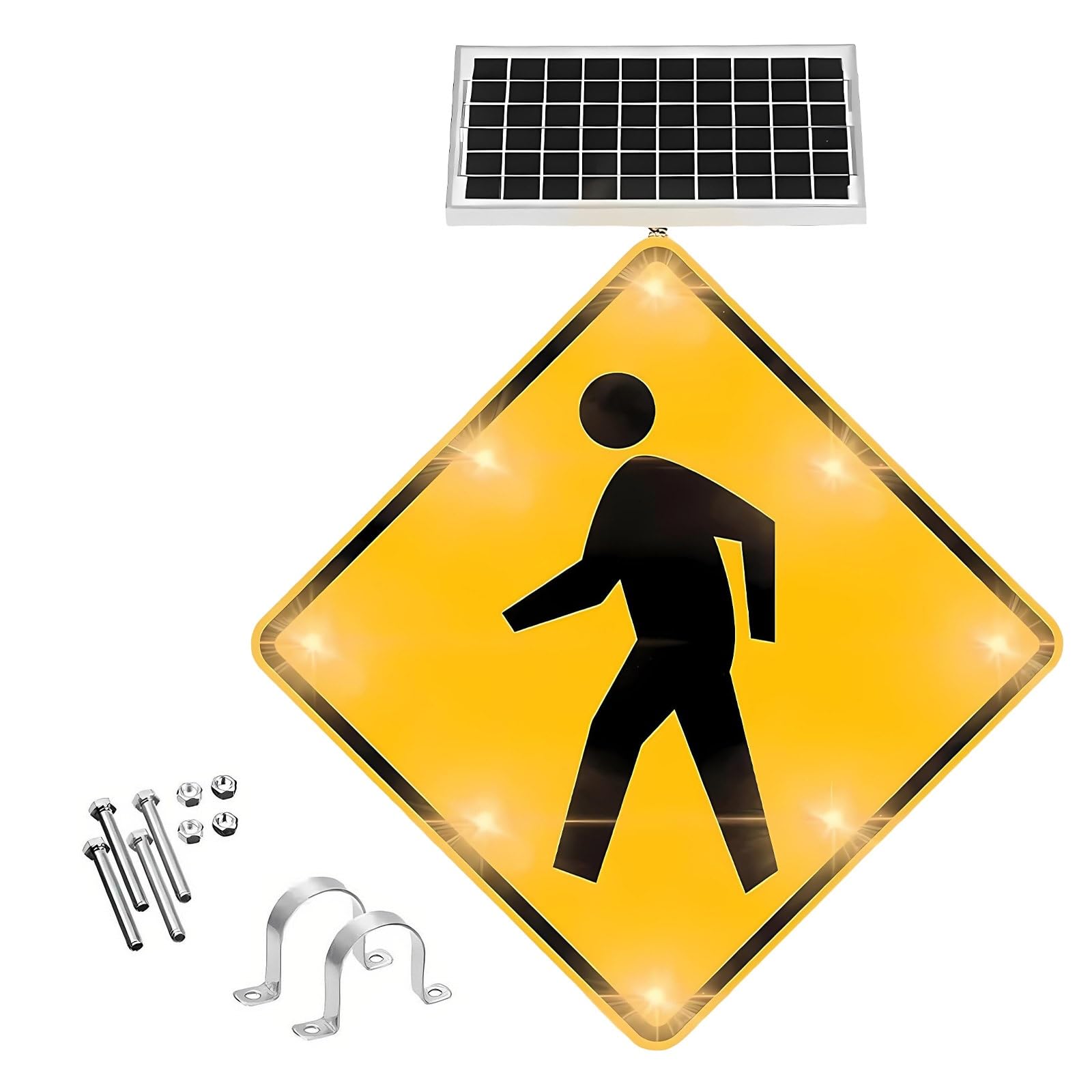 Señal LED de cruce peatonal – Señal de advertencia de tráfico reflectante de alta visibilidad con energía solar para escuela, carretera, entrada y áreas comunitarias