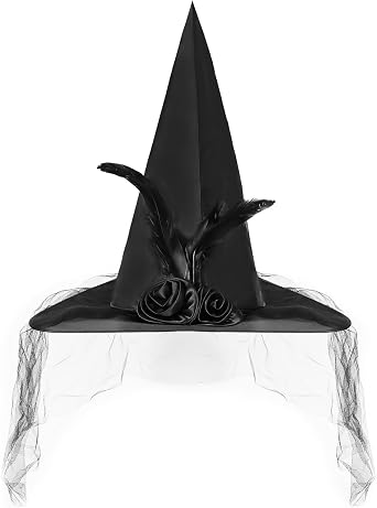 JXITON Halloween Witch Hat Women Witches Hat with Veil for Women Halloween Costume Party,Purple,Black,Orange