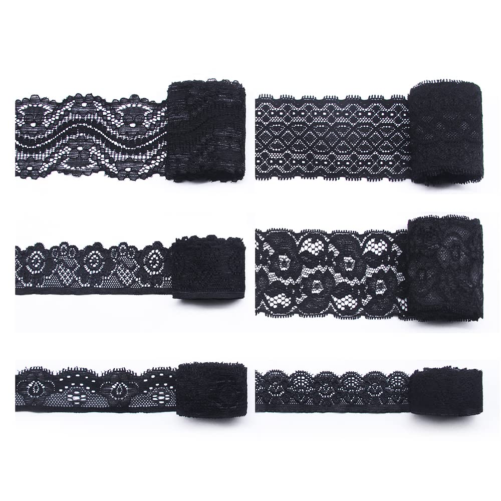 Jamsinmu lace Ribbon Decorative Ribbon lace Decorative Ribbon lace Fabric for Sewing Craft Parties Decor Clothing 12 Yard Black