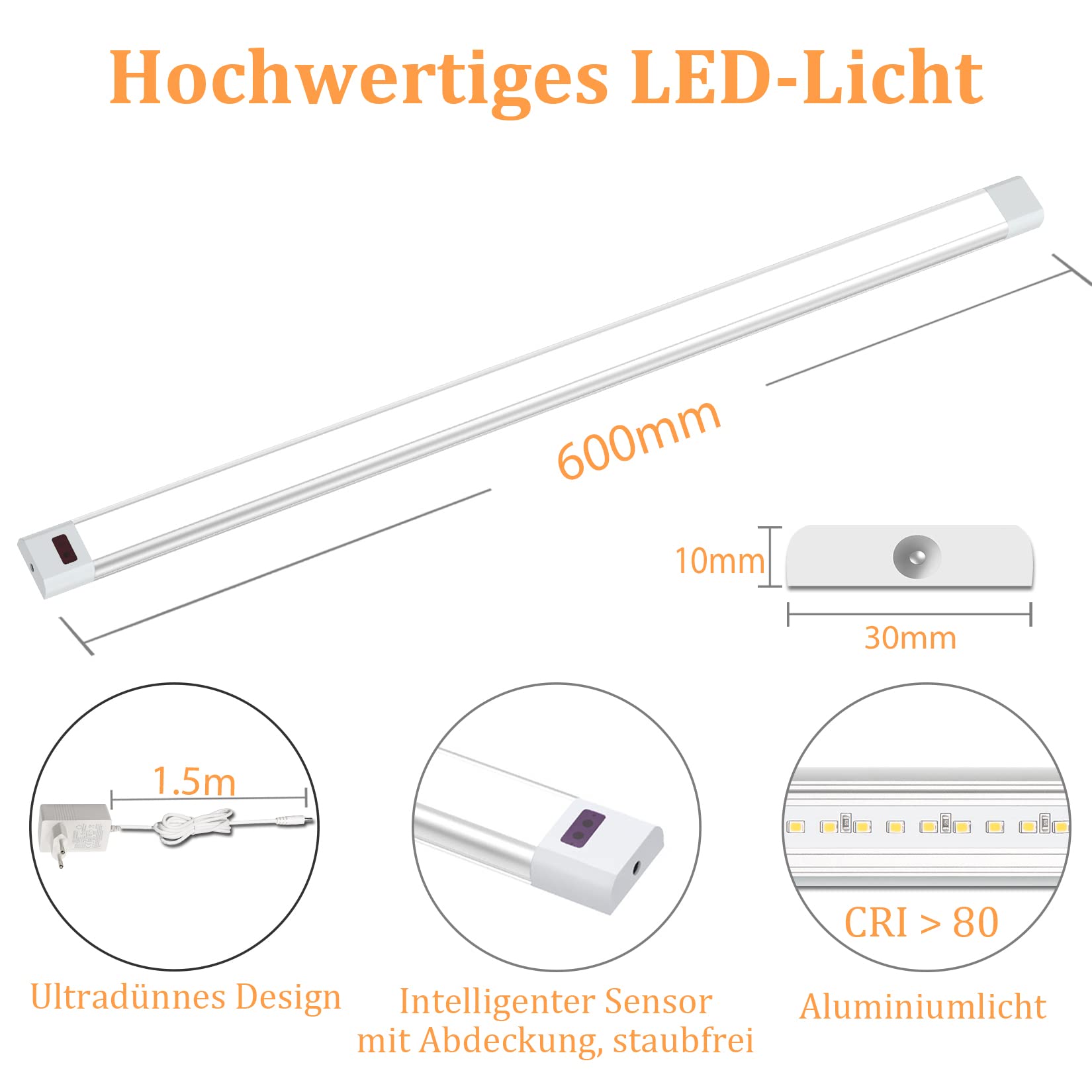 WOBANE 60cm Unterbauleuchte LED Dimmbar,5 Lichtfarben,Heller LED Lichtleiste mit Berührungsloser Sensor,LED küchenbeleuchtung unterbau,Unterschrank Beleuchtung für Regale,Werkbank