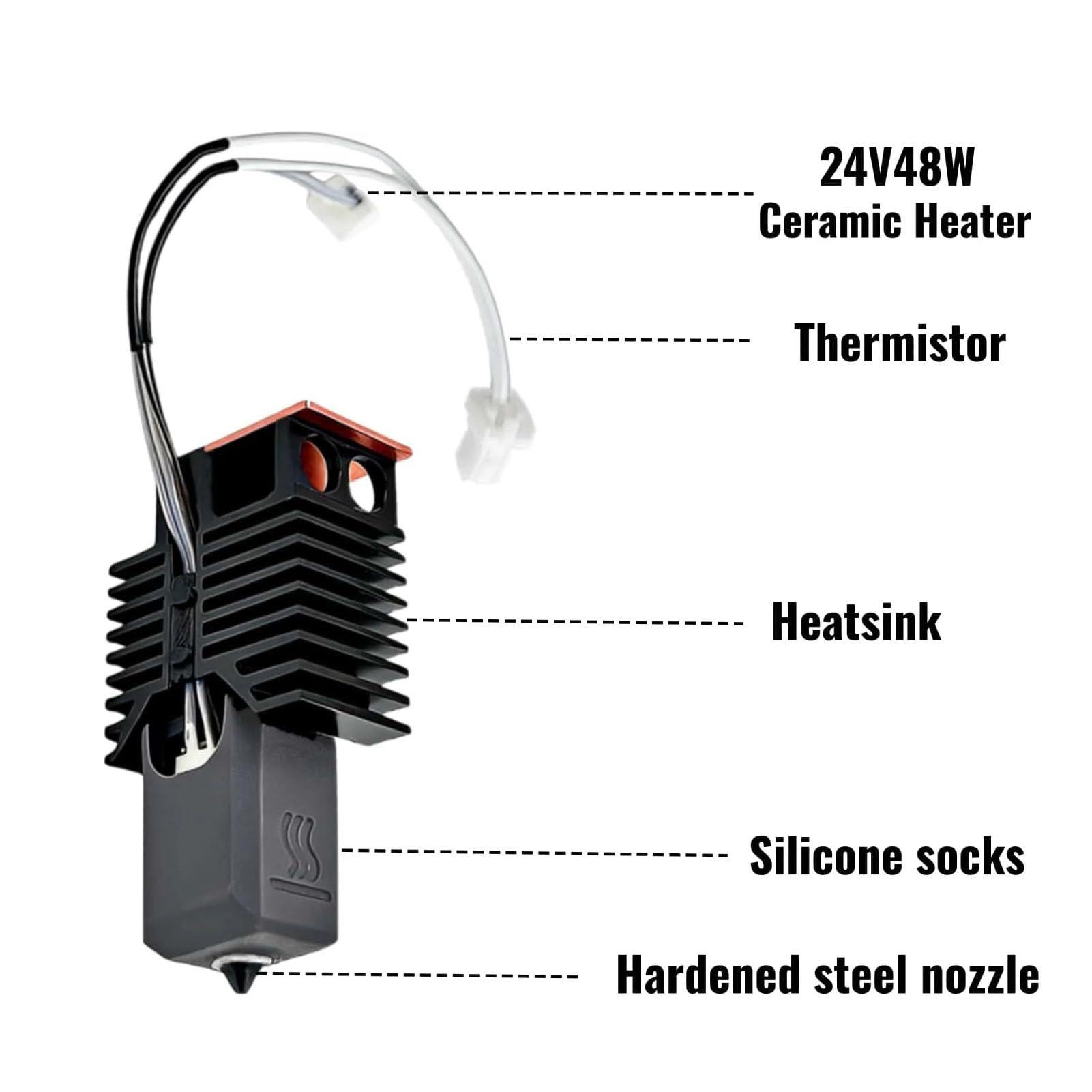 Zestaw 4 szt. Hotendu 0,4 Mm do Snapmaker U1 Wysokoprzepływowa, Całkowicie Metalowa Dysza z grzałką 48 W do Szybkiego Drukowania 3D