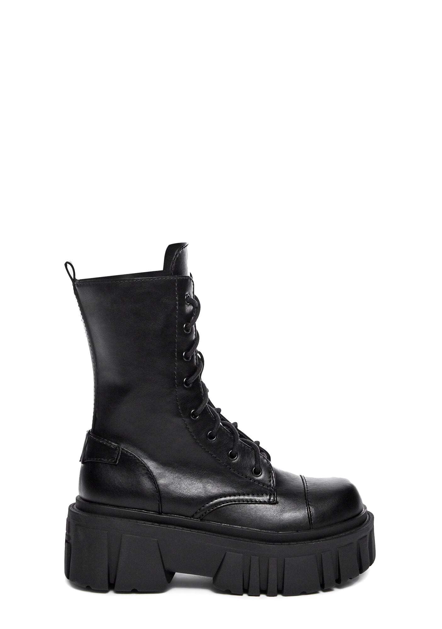 Dolls Kill Everyone's A Critic Combat Boots by Current Mood – Women’s Vegan Leather Platform Boots with D-Rings