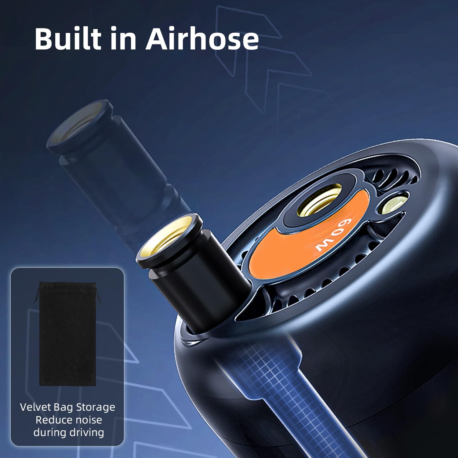 Deli Compresseur d'air portable sans fil avec batterie de 5400 mAh, pompe à pneu de 150 PSI pour pneus de voiture, moto et vélos avec double écran LED, noir