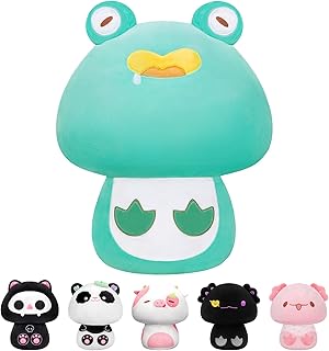 Mewaii 8 Inch Mushroom Plush, Frog Plush Pillow Soft Plushy Squishy Pillow, Cute Plush Animals Plushies Kawaii Plush Throw Pillow Decoration Gift for Girls Boys