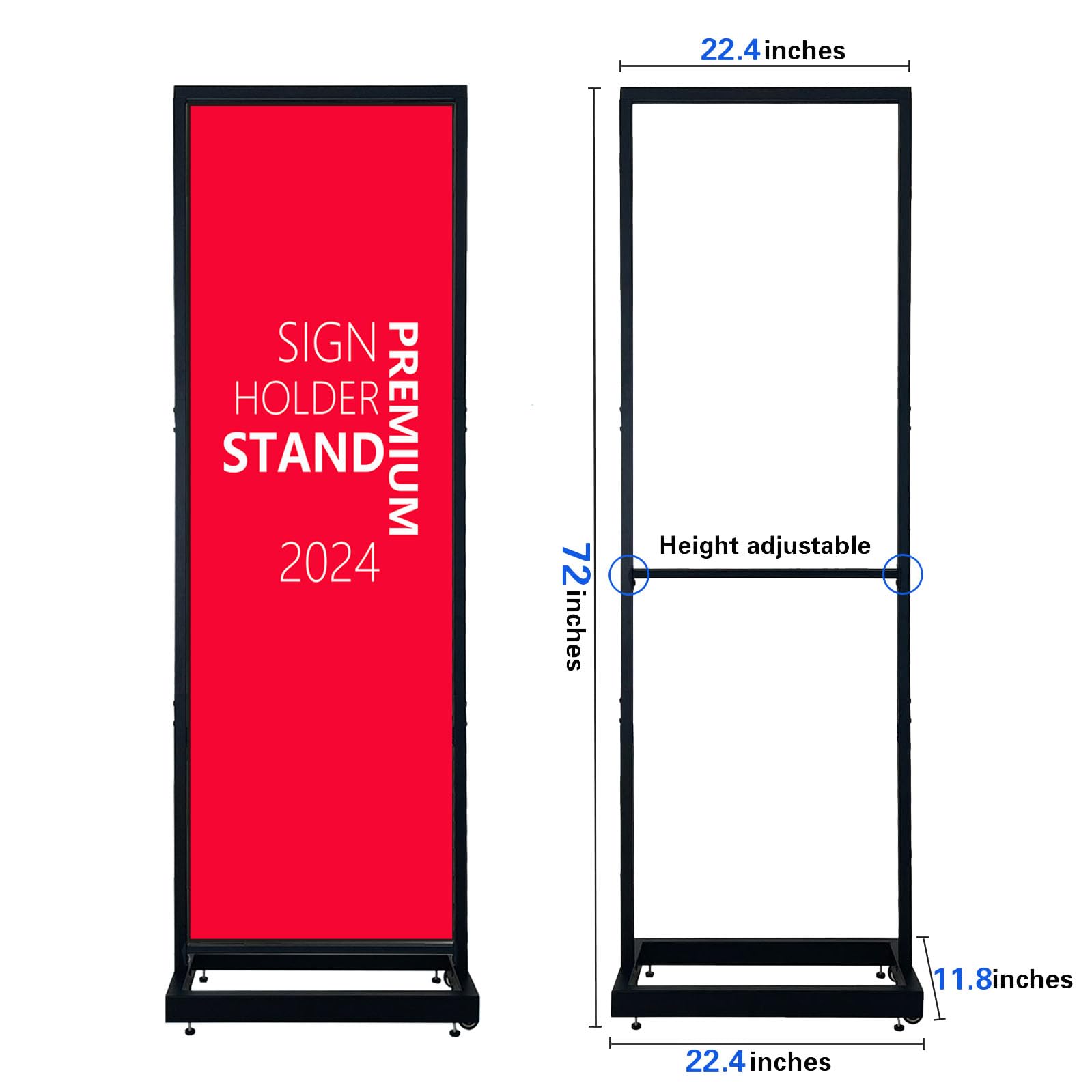 Adjustable Height Sign Holder Stand with Wheels, 21.5