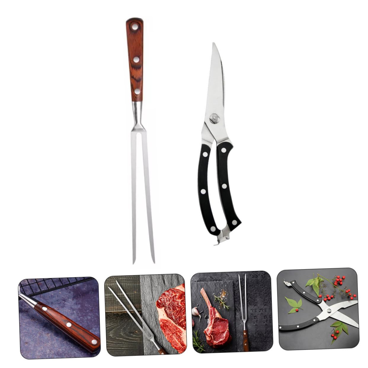 Hemobllo Forchetta Per Barbecue Kit Utensili Bastoncini Per Arrostire Forchette Professionali Per Carne Trinciapollo e Forbici Da Cucina Multifunzione