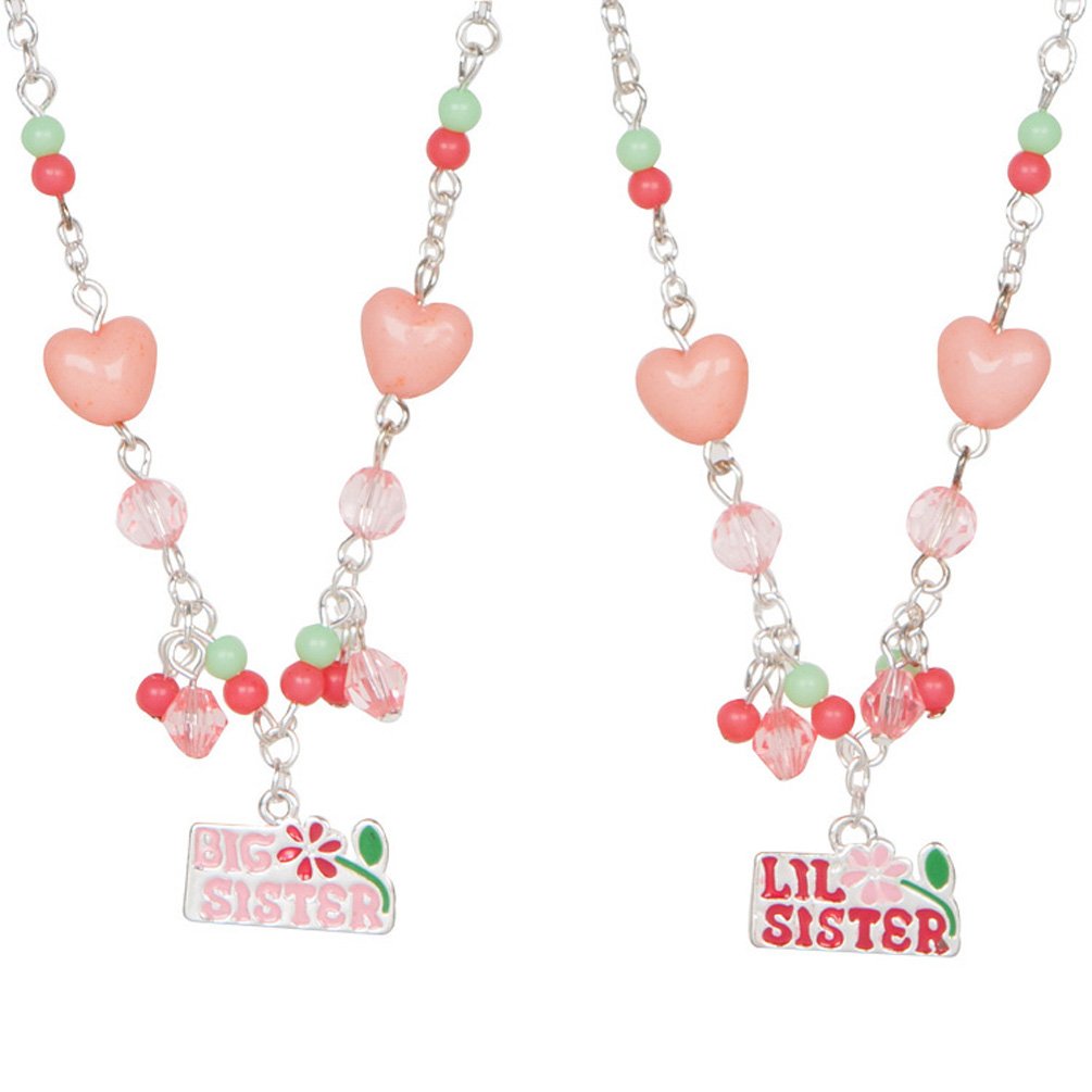Big Sister Little Sister Pink Flower Bead Necklaces Set of 2