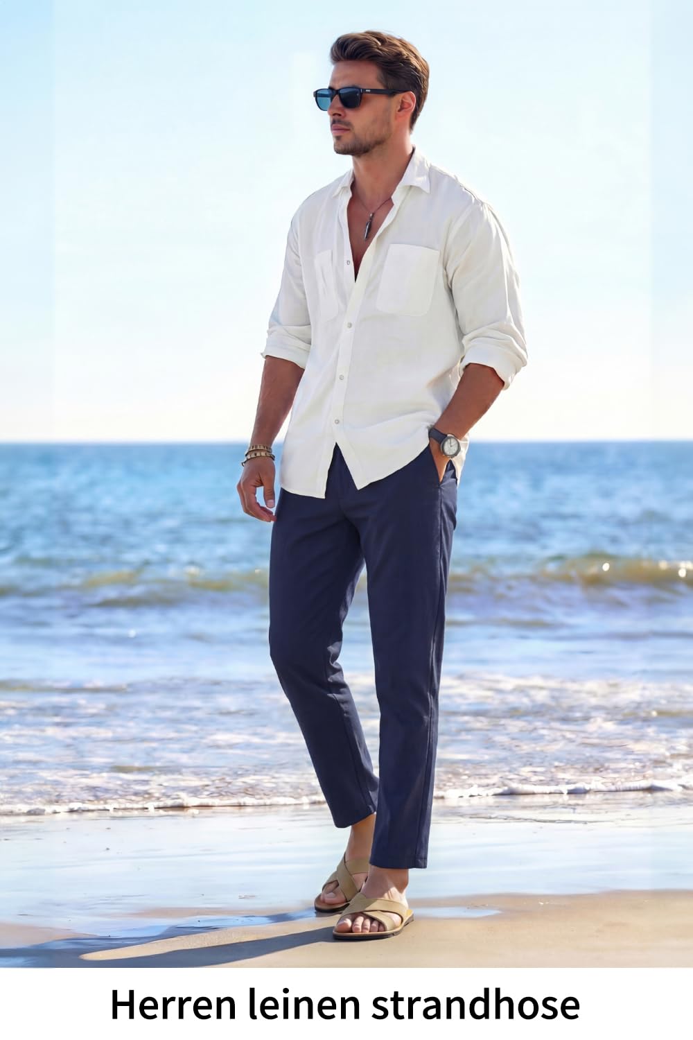 GINGTTO Pantalon Lino Hombre Slim Stretch Verano Pants con Bolsillos