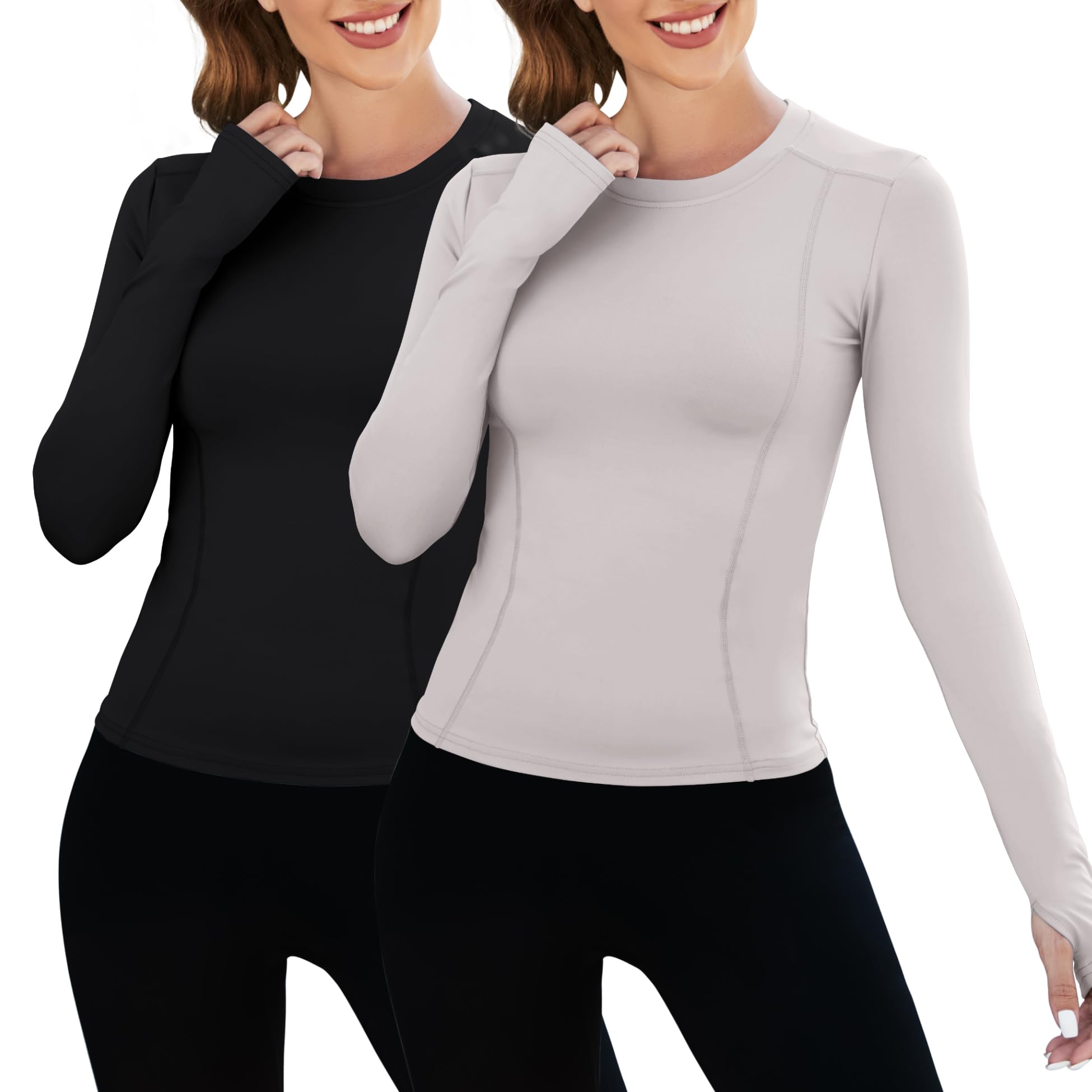 Loovoo Women Workout Shirts 1/2/3 Pack Athletic Compression Tee Dry Fit Yoga Gym Basic Tops