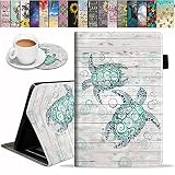 Case for Amazon Fire HD 10 Tablet (9th/7th Gen, 2019/2017 Release), Premium PU Leather Cover with Auto Sleep Wake Feature Folio Case for Fire 10.1' Tablet, Sea Turtle on Rustic Wooden Board