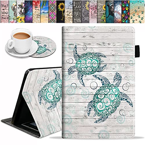 Case for Amazon Fire HD 10 Tablet (9th/7th Gen, 2019/2017 Release), Premium PU Leather Cover with Auto Sleep Wake Feature Folio Case for Fire 10.1" Tablet, Sea Turtle on Rustic Wooden Board