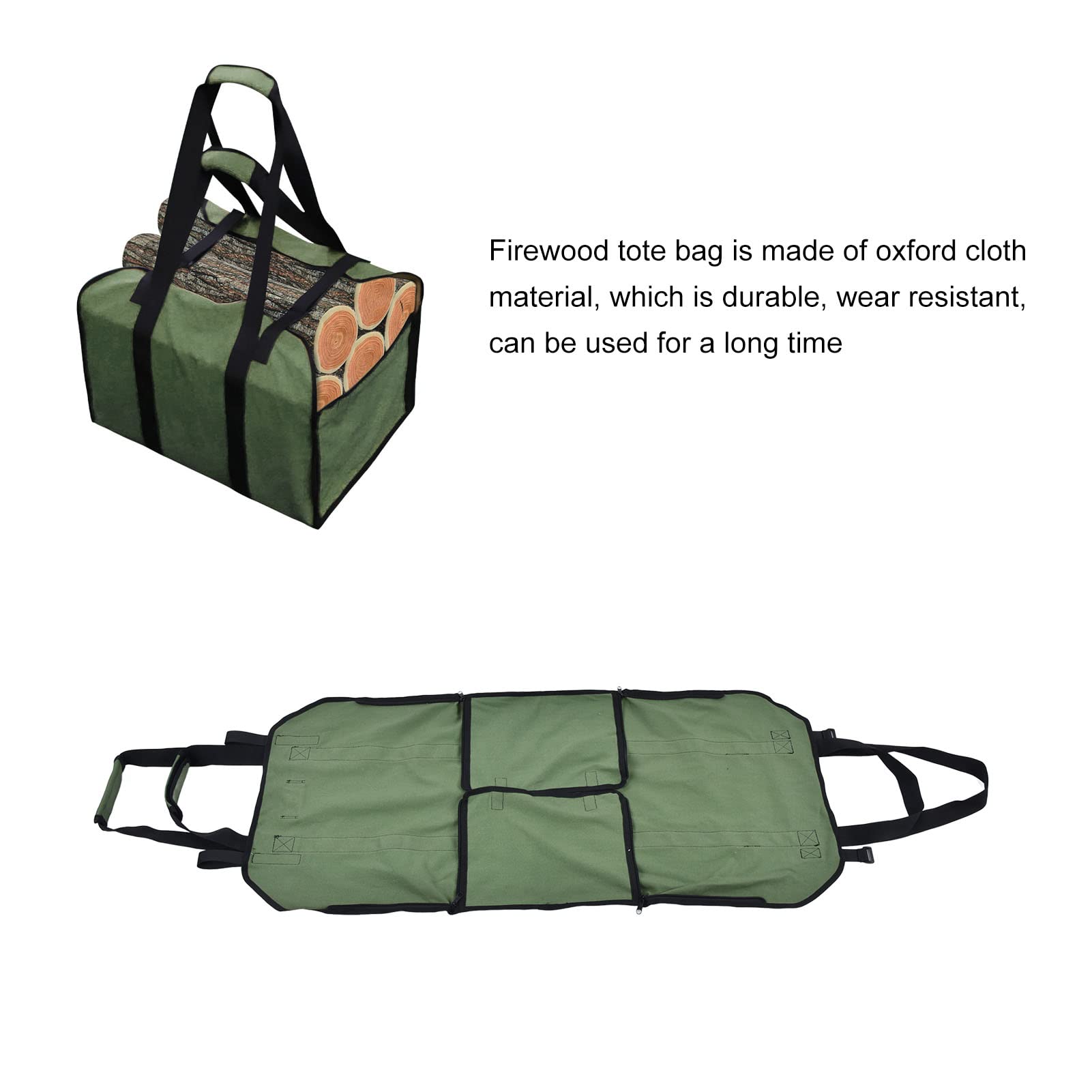 Portalegna da ardere in Tessuto Oxford, Borsa per Legna da ardere Resistente con, Borsa Portatile per Legna da ardere per Campeggio, Picnic, Giardino, Design espandibile per Legna (Verde)