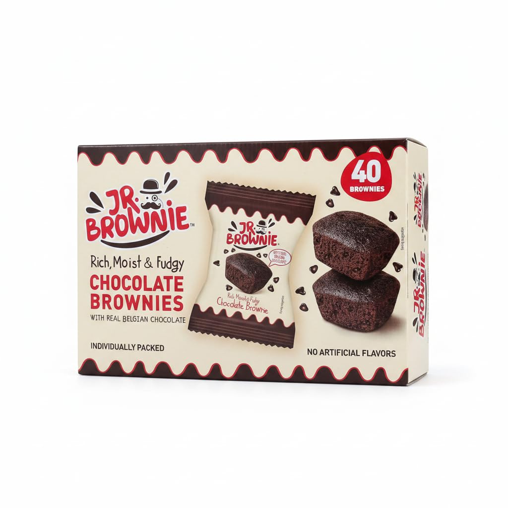 Brownies de Chocolate con Auténtico Chocolate Belga, Caja de 40 Unidades - Snack Dulce sin Aceite de Palma, Mr. Brownie, Sin GMO, Envueltos Individualmente - NEXU