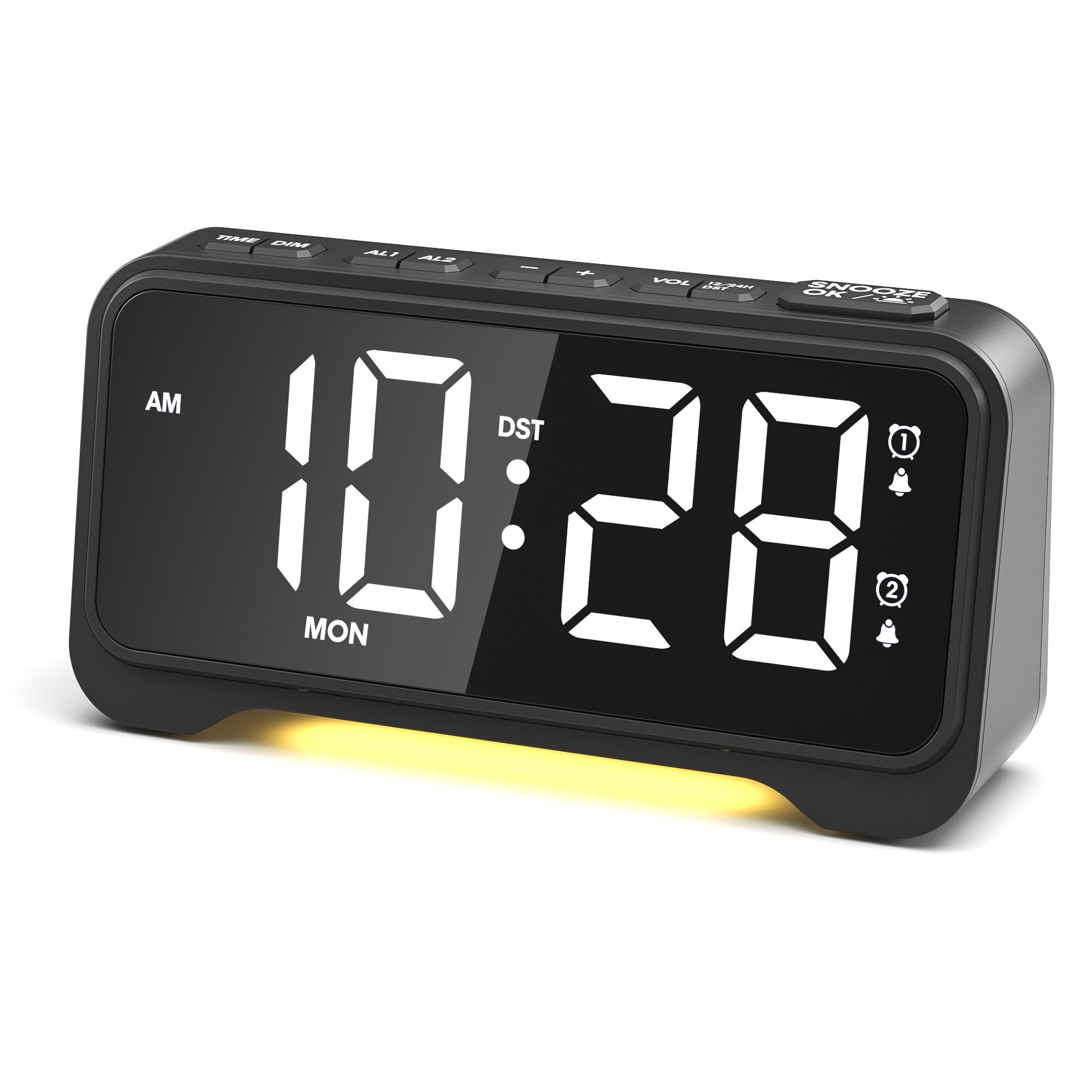 ROCAM Alarm Clocks Bedside for Bedroom, 7.5" Display with Big Numbers, Digital Clock with Day of Week, Dual Alarms, Night Light, Dimmer, Power-Off Memory