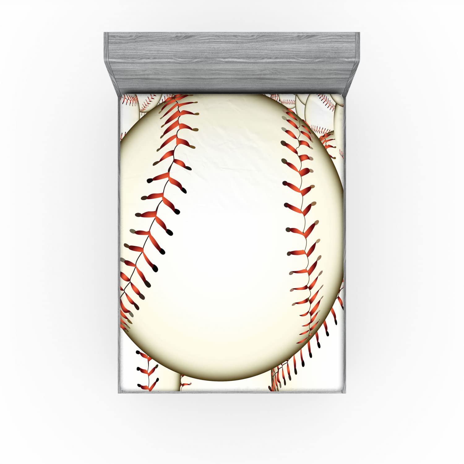 Ambesonne Sports 2 Pack Fitted Sheet, Baseball Ball Pattern, Bed Cover All-Round Elastic Deep Pockets 2 Pieces, Package Contains 2 King Size Fitted Sheets, Cream Red