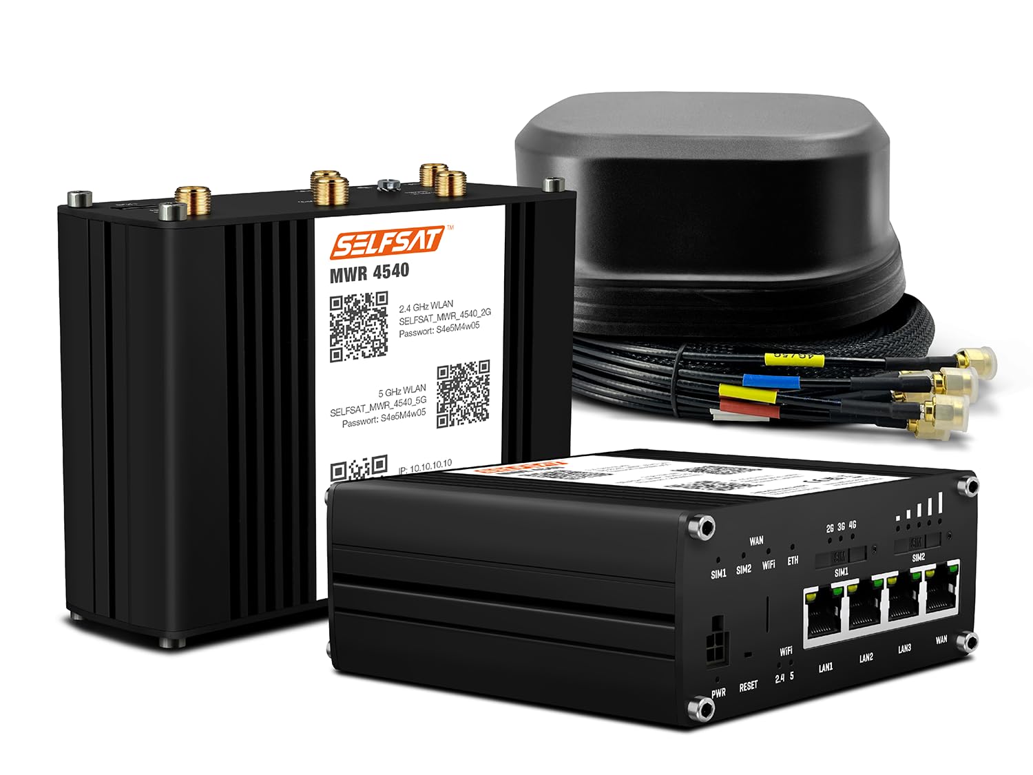 SELFSAT MWR 4540 Routeur Wi-FI 4G Cat 6 jusqu'à 300 Mbps avec antenne SATCO 5G Noir