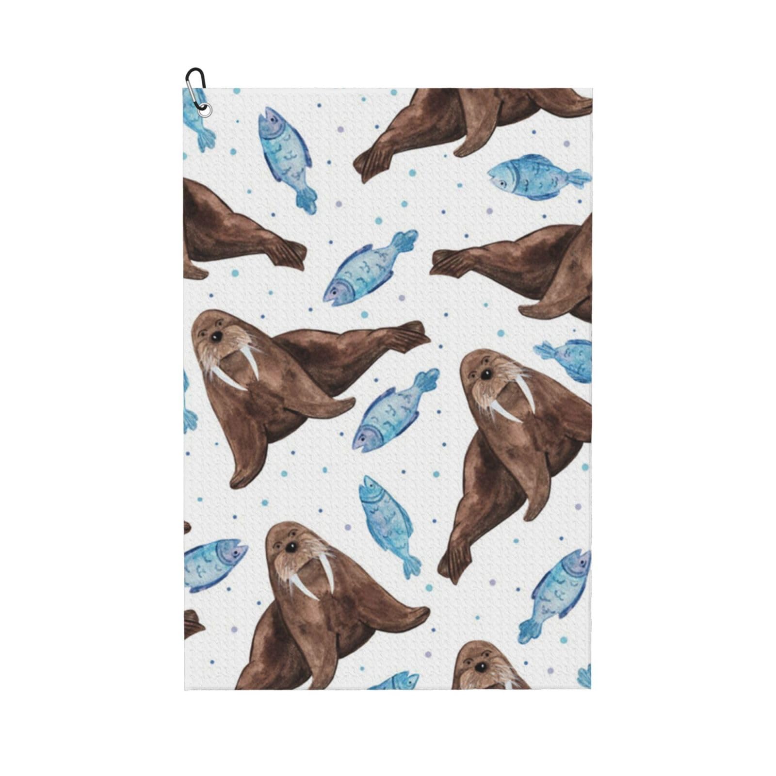 Hnnkloy Watercolor Brown Walrus, 16x24 in Portable Waffle Golf Towels with Carabiner Clip for Golf Bag