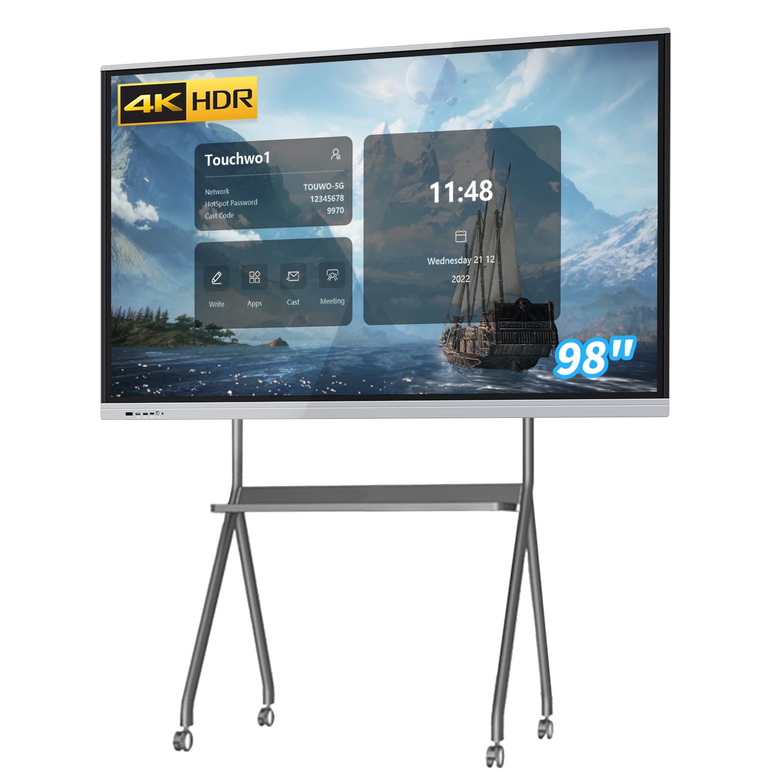98" Touchscreen Monitor Smart Board, 4K Interactive Presentation Electronic Whiteboard with Android 11, Digital Signage Display for Office, Classroom,RAM 4GB+ ROM 32GB