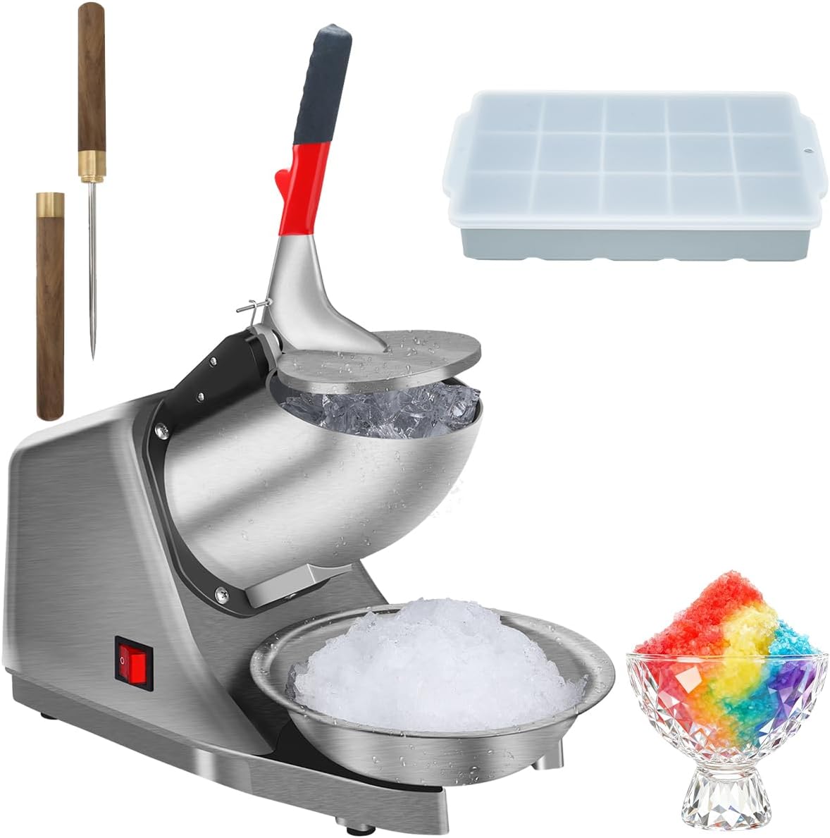 Reespring Snow Cone Machine Shaved Ice Machine Ice Crusher with Stainless Steel Blade Kitchen Electric for Shaved Ice