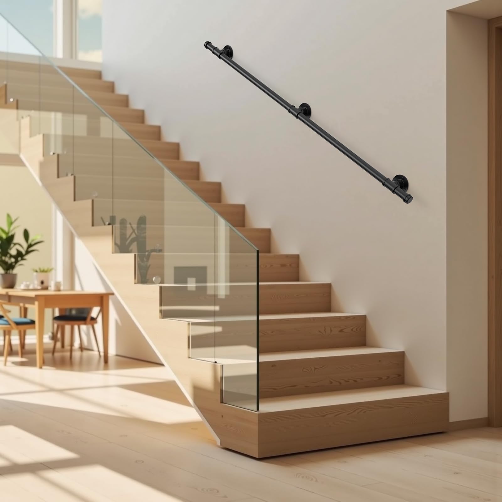 Handlauf für Treppen 300cm Edelstahl Geländer Rutschfest Schwarz